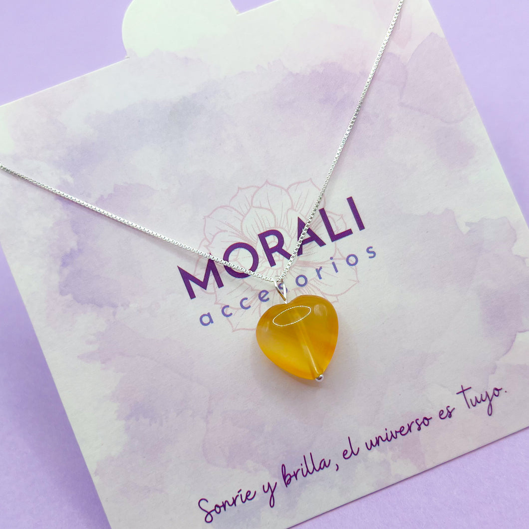 Dije Plata Corazón Ágata Amarilla