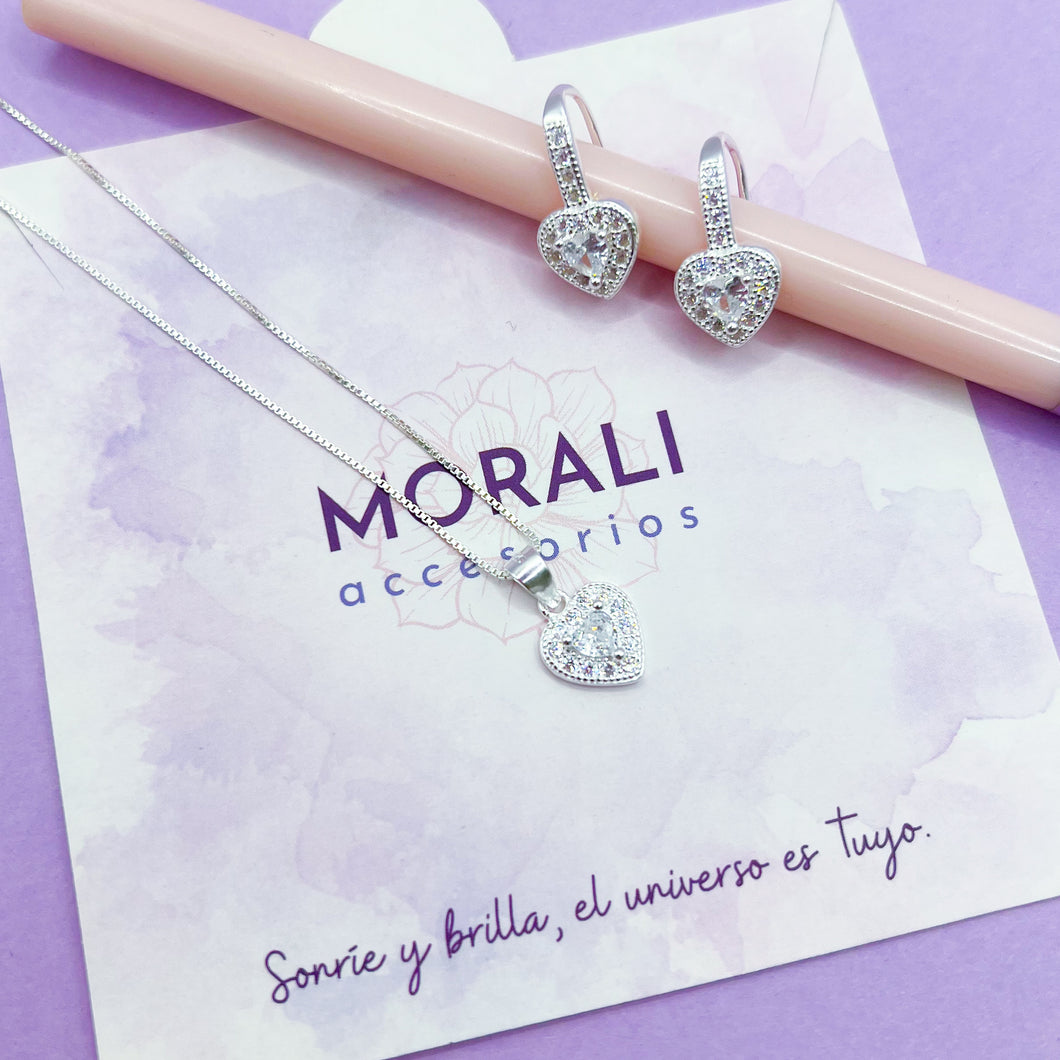 Juego Plata Corazón Cristal