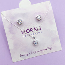 Cargar imagen en el visor de la galería, Juego Plata Corazón Circón Cristal
