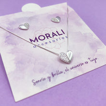 Cargar imagen en el visor de la galería, Juego Plata Corazón Mitad Microcircones
