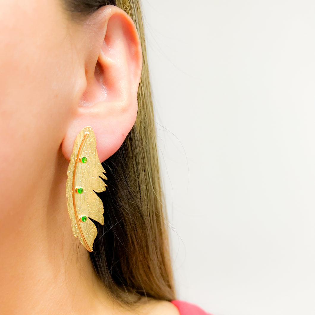 Aretes Bronce Hoja Tres Circones Verdes