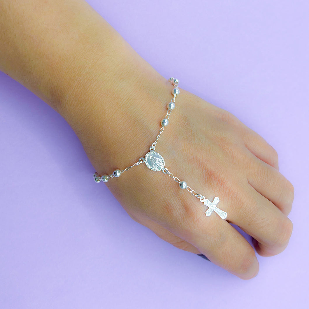 Pulsera Plata Denario Virgen Milagrosa 4 mm