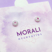 Cargar imagen en el visor de la galería, Aretes Plata Corazón Cierre de Seguridad
