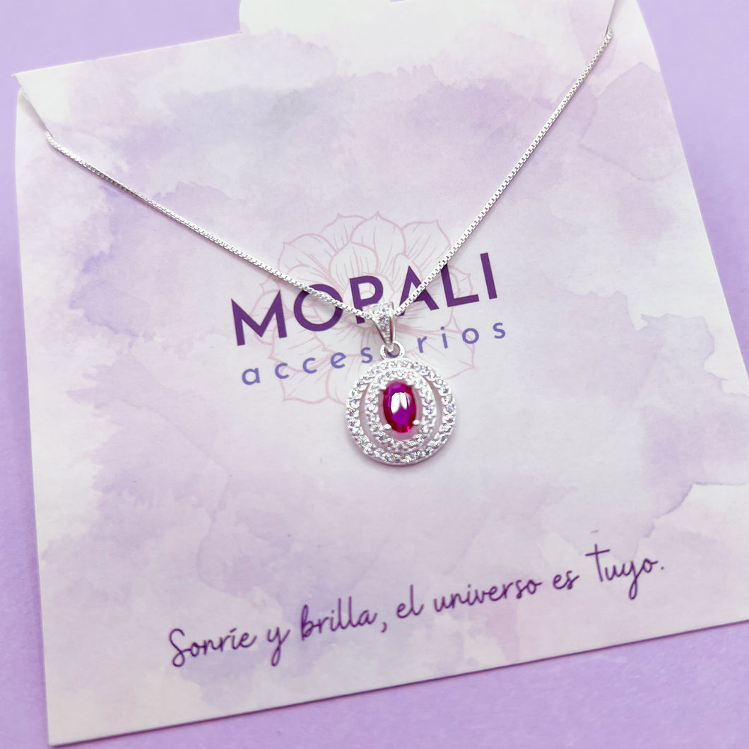 Dije Plata Oval Circones Fucsia