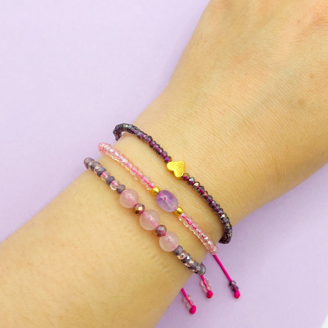 Set 3 Pulseras rosado y morado