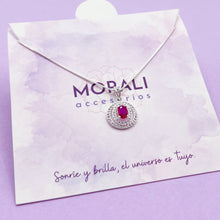 Cargar imagen en el visor de la galería, Dije Plata Oval Circones Fucsia
