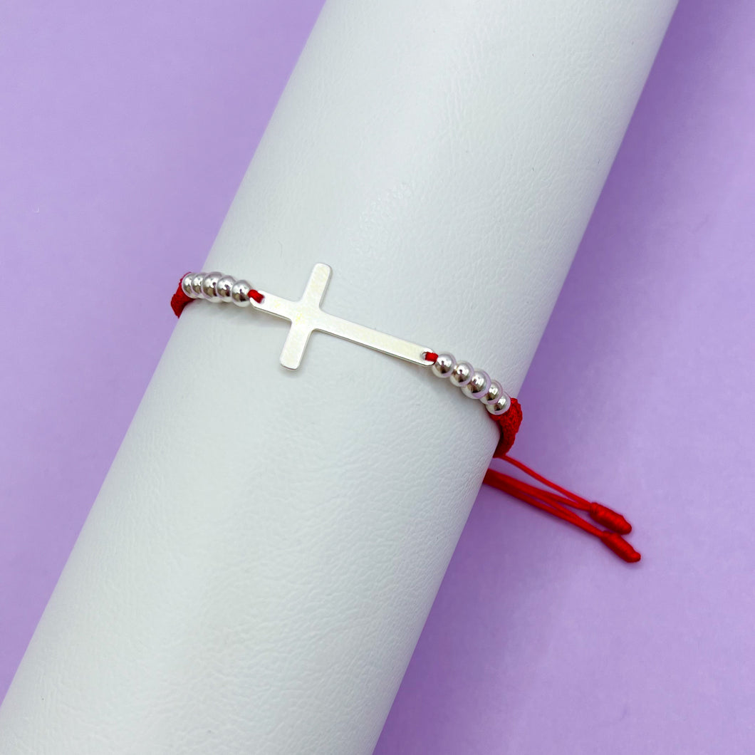 Pulsera Plata Cruz y Balines