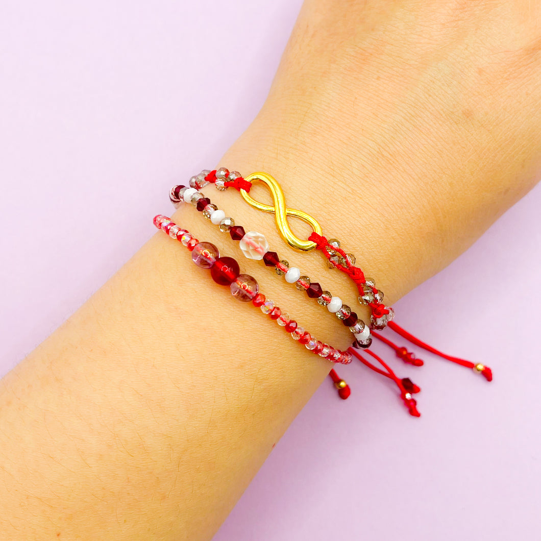 Set 3 Pulseras rojas y cristal