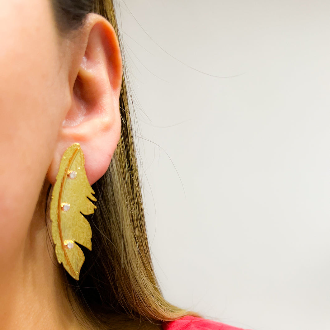 Aretes Bronce Hoja Tres Circones Cristal