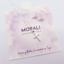 Cargar imagen en el visor de la galería, Juego Plata Cruz Circones Cristal
