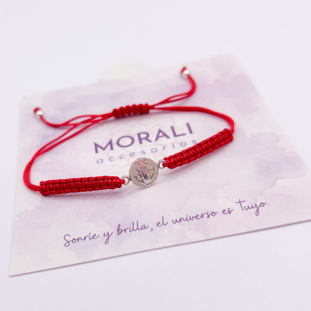 Pulsera Plata San Benito Roja