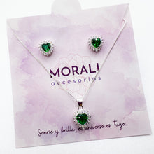 Cargar imagen en el visor de la galería, Juego Plata Circón Corazón Verde Microcircones
