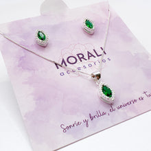 Cargar imagen en el visor de la galería, Juego Plata Circón Gota Verde
